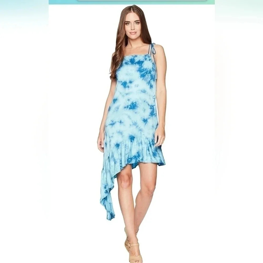 NWT Green Dragon‎ Women's Midi Dress w/Assymetrical Hem, Sky Blue Size Large